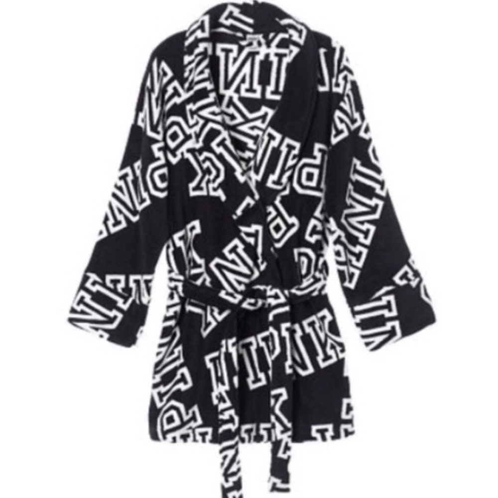 PINK black fluffy robe